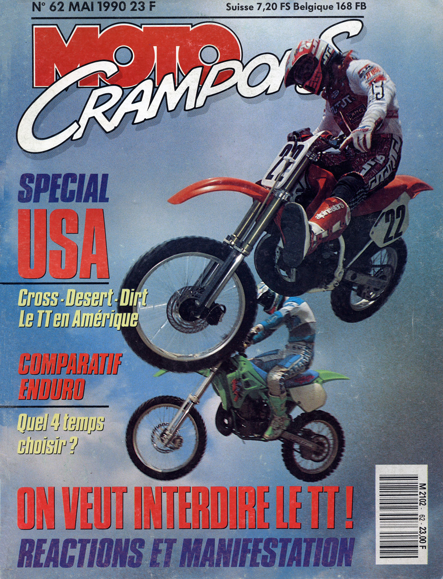 Jean-Michel fait la couverture du moto crampons du mois de Mai 1990